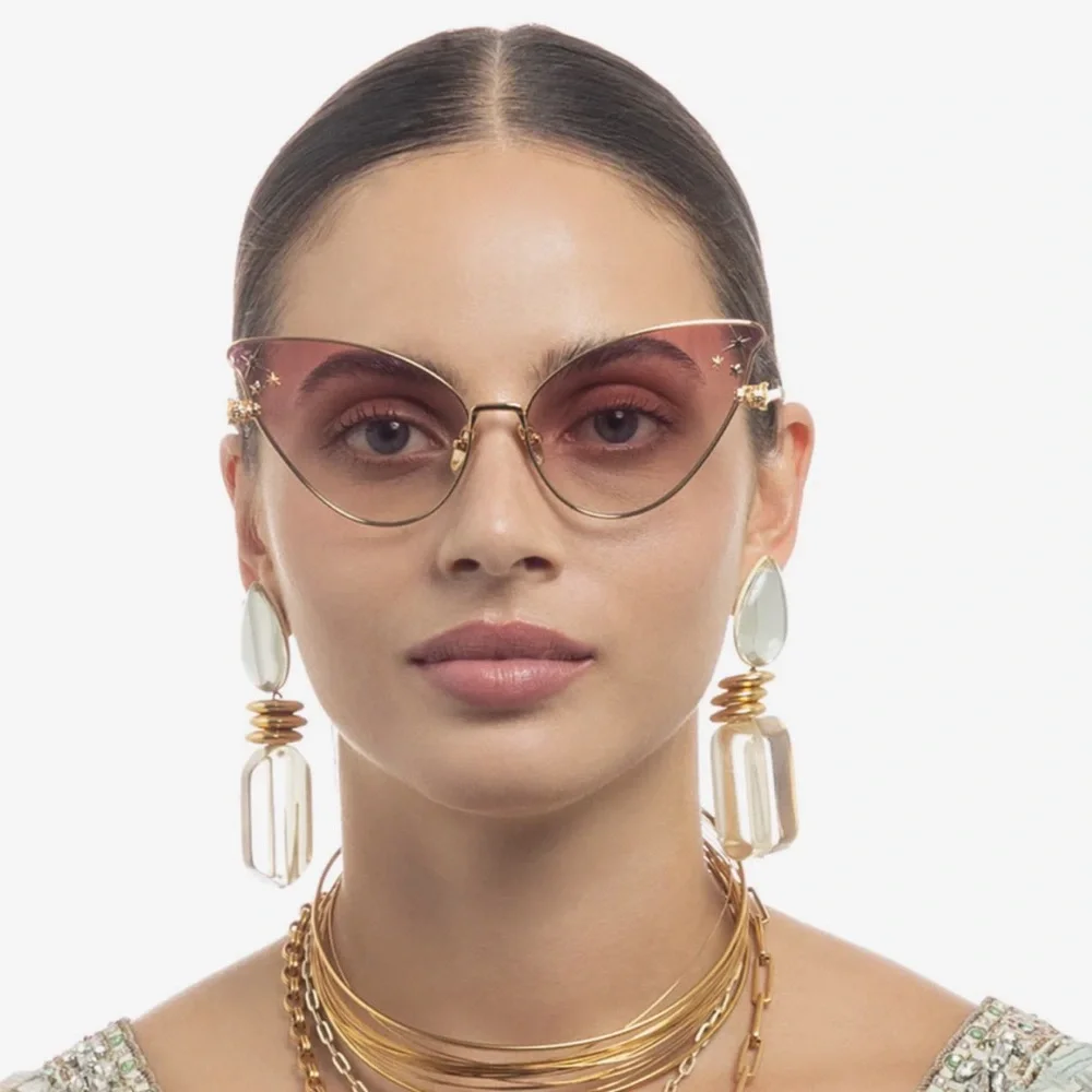 Camilla Rose Gradient Cat-Eye Sunglasses with Gold Trim